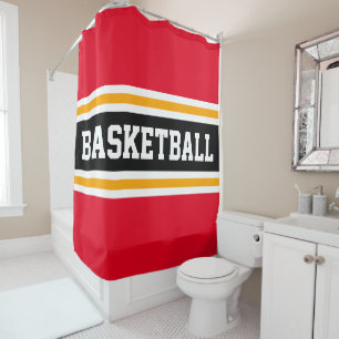 BASKETBAL Helder Rood Zwart Geel Racing Stripes Douchegordijn