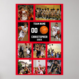 Basketbal Herinneringen Rood Foto Collage Poster