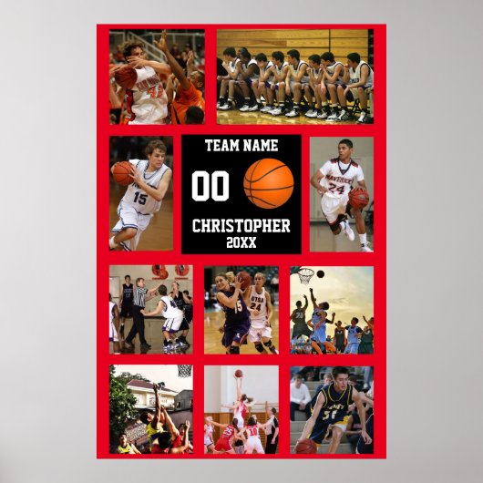 Basketbal Herinneringen Rood Foto Collage Poster (Voorkant)