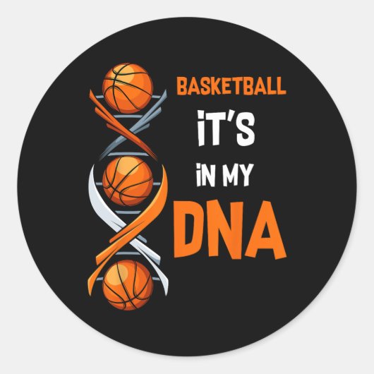 Basketbal Het zit in mijn DNA Fun Player Coach Tea Ronde Sticker (Voorkant)