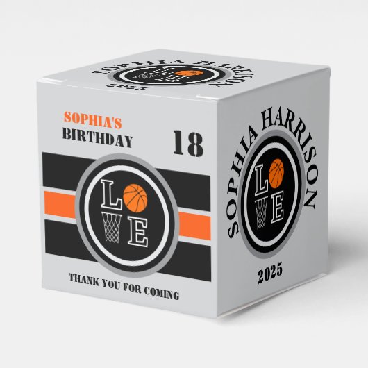 Basketbal hoepels, basketbalspeler cadeau, verjaar bedankdoosjes (Voorkant Zijde)