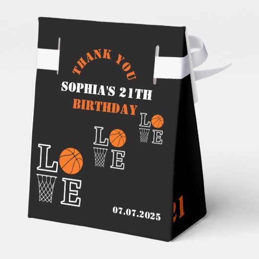 Basketbal hoepels, basketbalspeler verjaardagscade bedankdoosjes (Achterkant)
