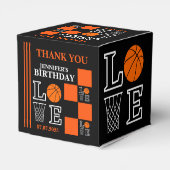 Basketbal hoepels, basketbalspeler verjaardagscade bedankdoosjes (Achterkant)
