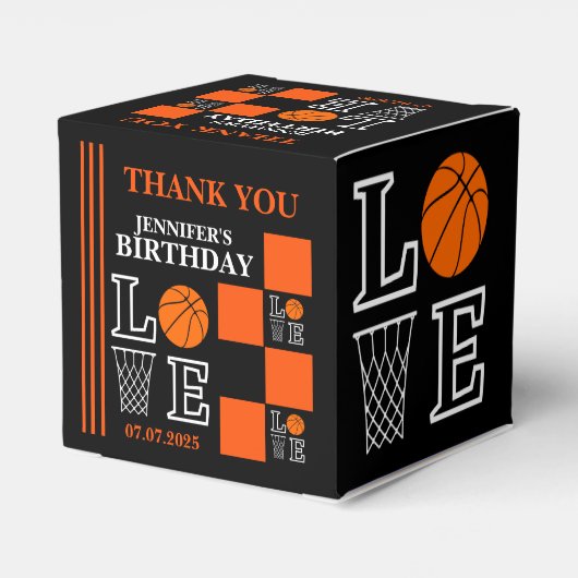 Basketbal hoepels, basketbalspeler verjaardagscade bedankdoosjes (Achterkant)