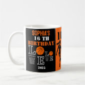 Basketbal hoepels, basketbalspeler verjaardagscade koffiemok (Links)