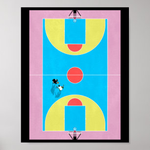 Basketbal Hof Pastel Kleuren Poster