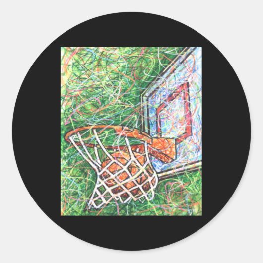 Basketbal Hoop en Net Ronde Sticker (Voorkant)