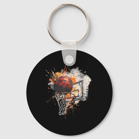 Basketbal Hoop Tekening kunstwerk Basketbal Sleutelhanger (Voorkant)