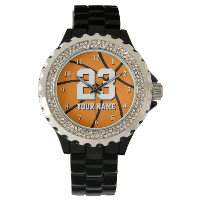 Basketbal horloge met aangepast nummer en naam (Voorkant)