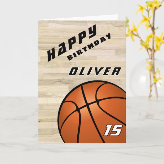 Basketbal Hout Vloer Sport Gelukkige Verjaardag Kaart (Gele Bloem)