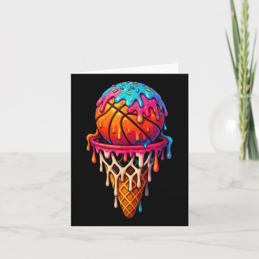 Basketbal Ice Cream Drip voor Jongens Meisjes Jeug Kaart (Voorkant)