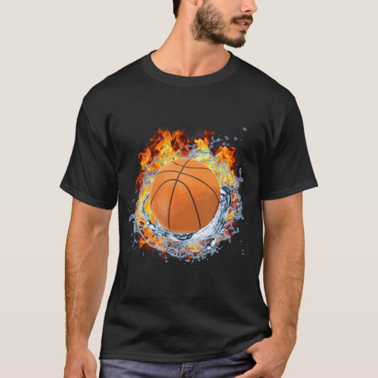 Basketbal Ice Splash Fire Flame Cool Sport Player T-shirt (Voorkant)
