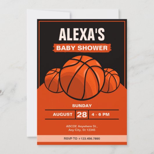 Basketbal iconische zwart sinaasappel baby shower kaart (Voorkant)