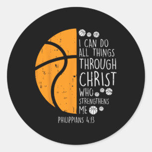 Basketbal Ik kan dingen doen Bijbelvers God Jezus Ronde Sticker