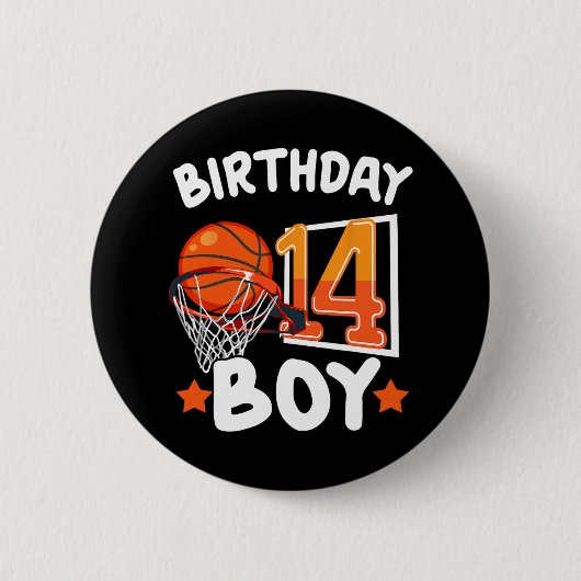 Basketbal IM 14 jaar oud 14e verjaardag jongen dec Ronde Button 5,7 Cm (Voorkant)