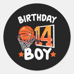 Basketbal IM 14 jaar oud 14e verjaardag jongen dec Ronde Sticker