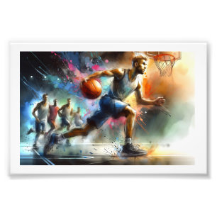 Basketbal in beweging, foto afdruk