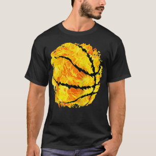 Basketbal in brand branden met omlijnde omtrek t-shirt