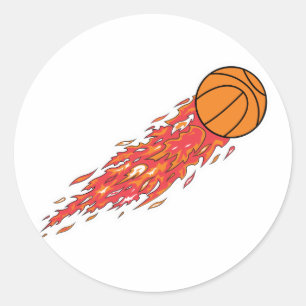 basketbal in brand ronde sticker
