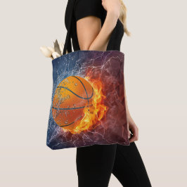 Basketbal in brand tote bag