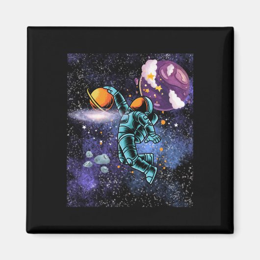 Basketbal in de ruimte magneet (Voorkant)
