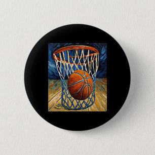 Basketbal in de vlucht zwaaien het net ronde button 5,7 cm