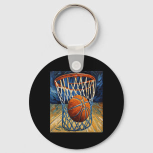 Basketbal in de vlucht zwaaien het net sleutelhanger