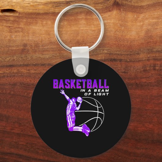 Basketbal in een lichtstraal sleutelhanger (Voorkant)