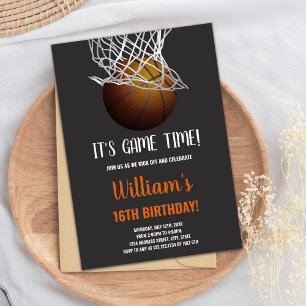 Basketbal in Hoop Verjaardag Uitnodiging