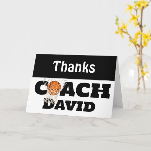 Basketbal in net voor coach dank u kaart (Gele Bloem)