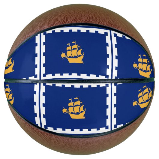 Basketbal in ware grootte met vlag van Quebec City (Voorkant)