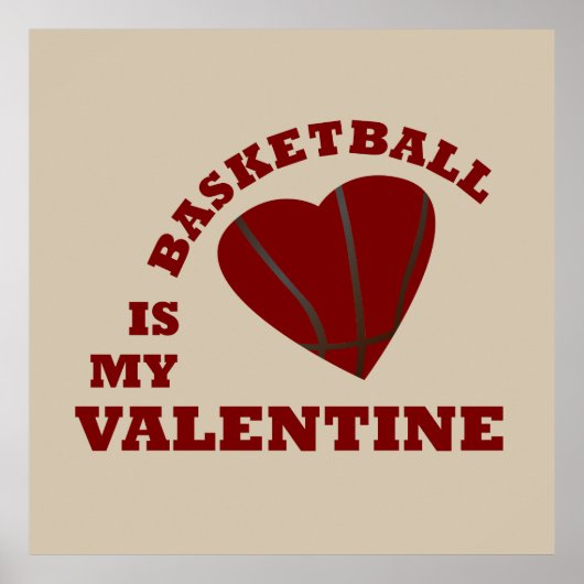 Basketbal is mijn valentijn met rood hart poster (Voorkant)