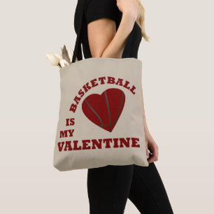 Basketbal is mijn valentijn met rood hart tote bag