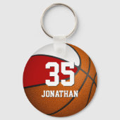 basketbal jongens rode en witte teamkleuren sleutelhanger (Voorkant)