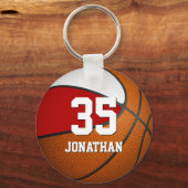 basketbal jongens rode en witte teamkleuren sleutelhanger (Voorkant)