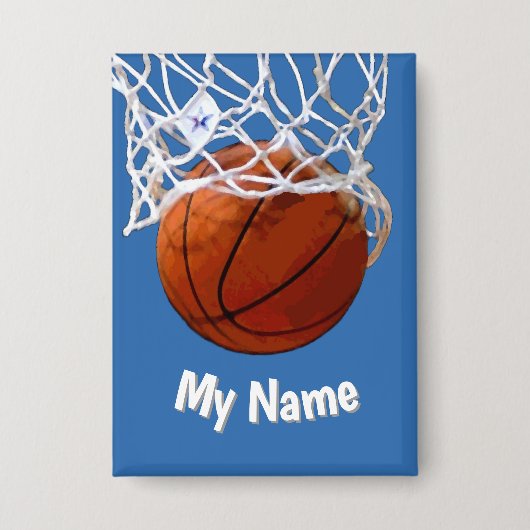 Basketbal Jouw Naam Aangepaste Staalblauwe Achterg Button (Voorkant)