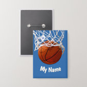 Basketbal Jouw Naam Aangepaste Staalblauwe Achterg Button (Voorkant / Achterkant)