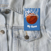 Basketbal Jouw Naam Aangepaste Staalblauwe Achterg Button (Insitu)
