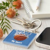 Basketbal Jouw Naam Aangepaste Staalblauwe Achterg Sleutelhanger (Voorkant Rechts)