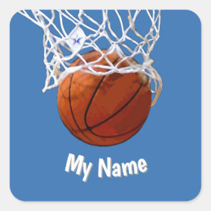 Basketbal Jouw Naam Aangepaste Staalblauwe Achterg Vierkante Sticker