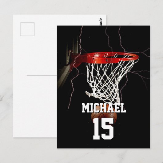 Basketbal Jouw naam en nummer toevoegen Briefkaart (Voorkant / Achterkant)