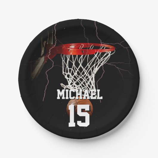 Basketbal Jouw naam en nummer toevoegen Papieren Bordje (Voorkant)
