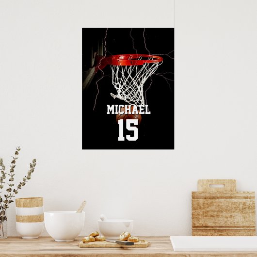 Basketbal Jouw naam en nummer toevoegen Poster (Keuken)