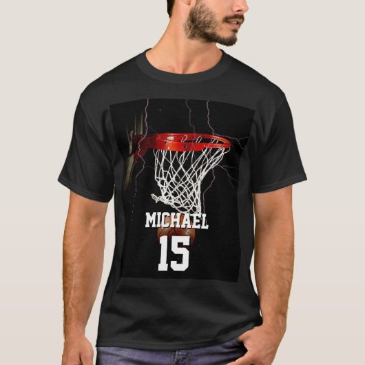 Basketbal Jouw naam en nummer toevoegen T-shirt (Voorkant)