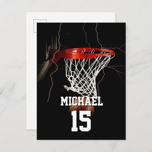 Basketbal Jouw naam en nummer toevoegen Uitnodiging Briefkaart (Voorkant / Achterkant)