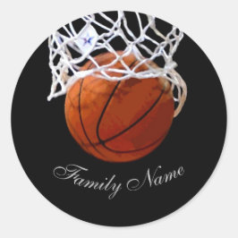 Basketbal Jouw naam Kalligrafie Script Ronde Sticker