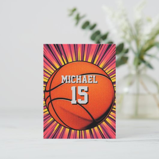 Basketbal Jouw naam Pop Art Briefkaart (Staand voorkant)