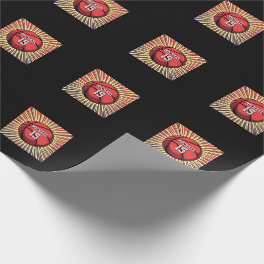 Basketbal Jouw naam Pop Art Cadeaupapier (Hoek)