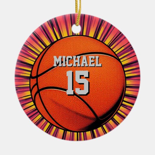 Basketbal Jouw naam Pop Art Keramisch Ornament (Voorkant)