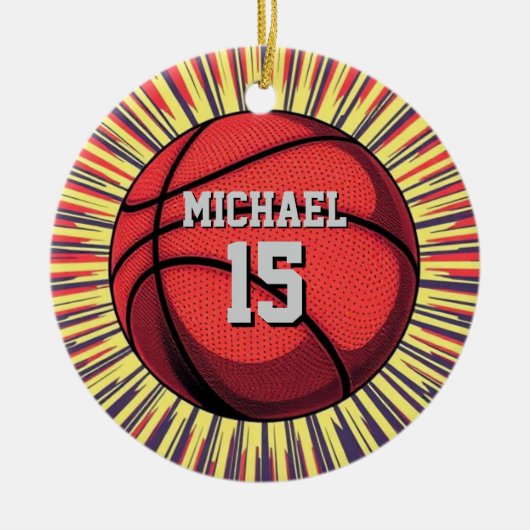 Basketbal Jouw naam Pop Art Keramisch Ornament (Voorkant)